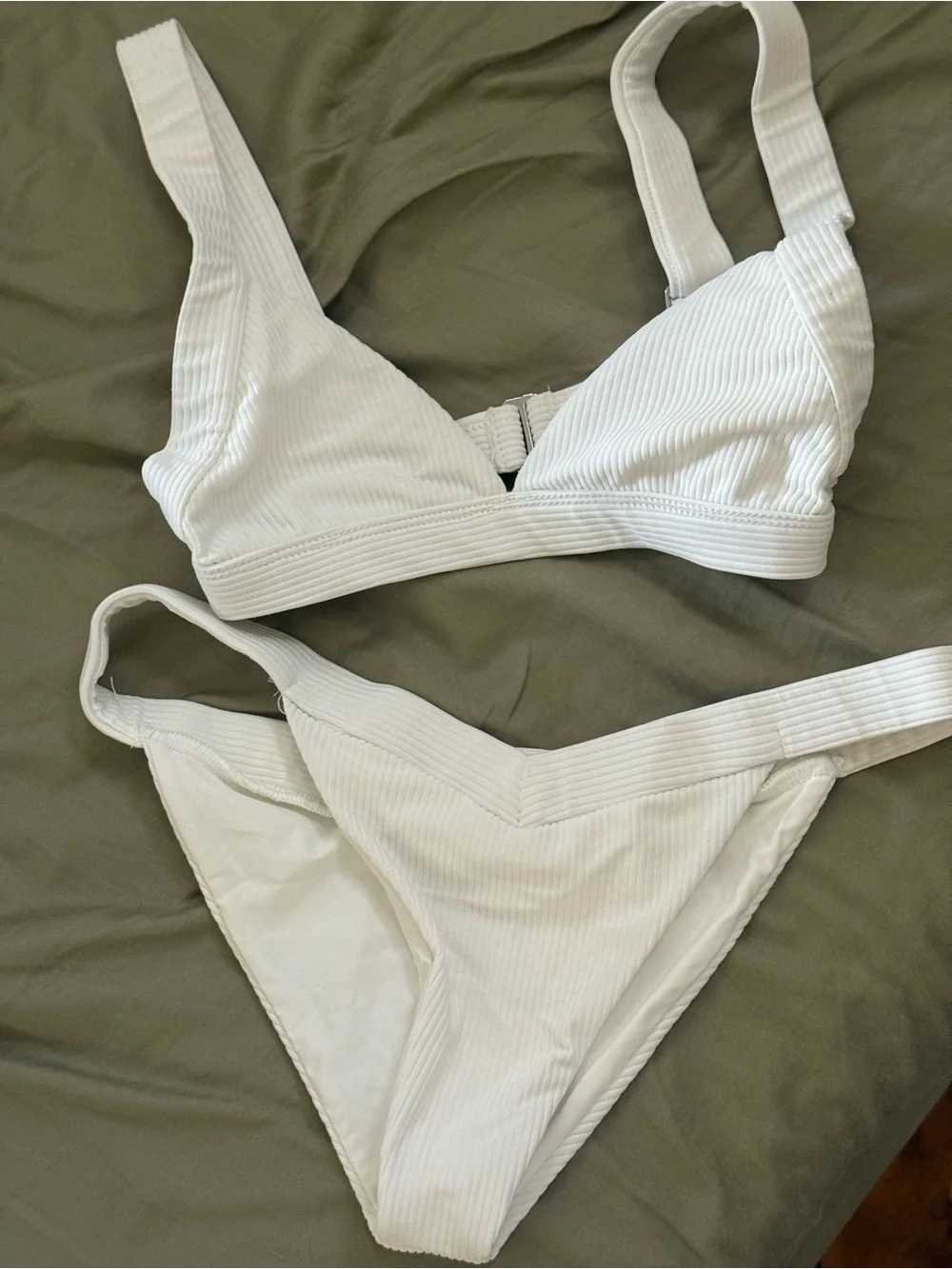 Frankie’s bikinis White Ribbed Triangle Bikini Set